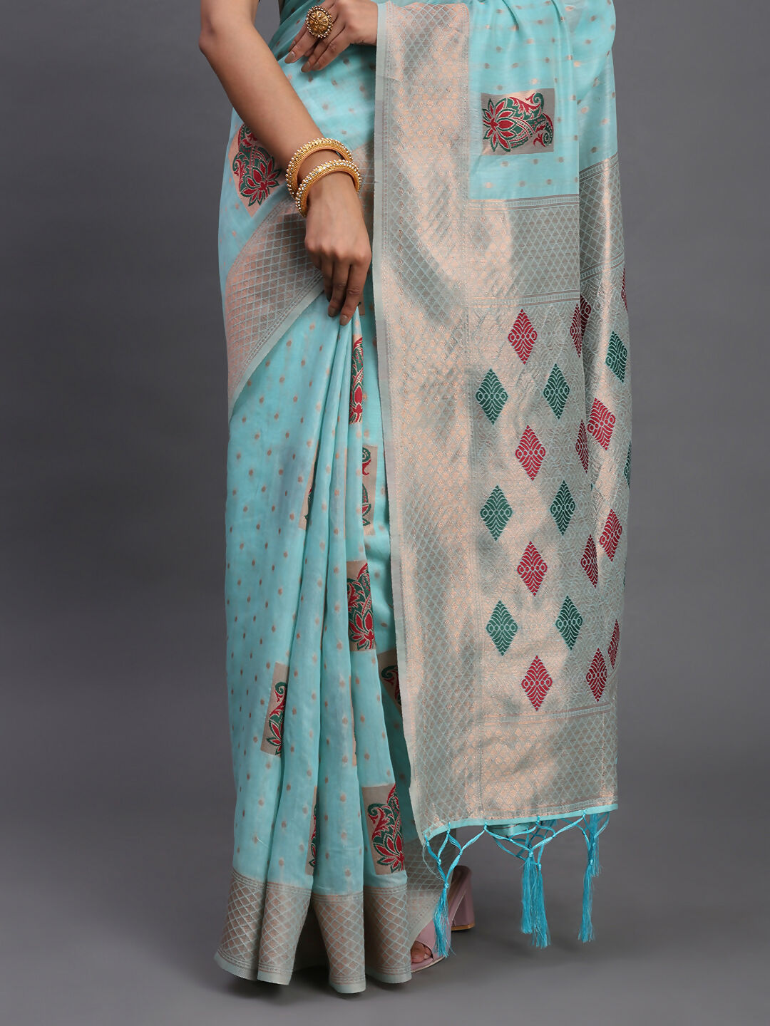 Shree Shyam Fashion Linen Cotton Sky Blue Saree