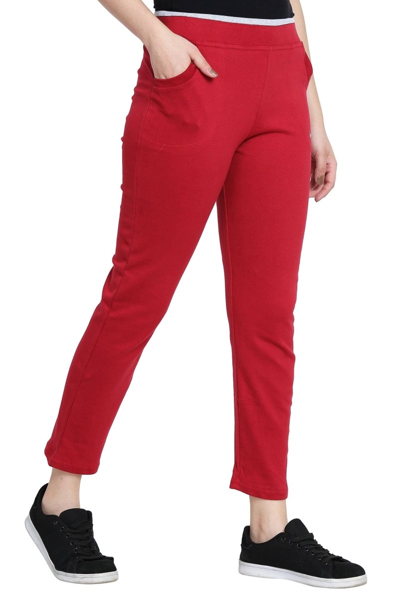 Asmaani Red color Hosiery Lower with Two Side Pockets. | Swadesiicart