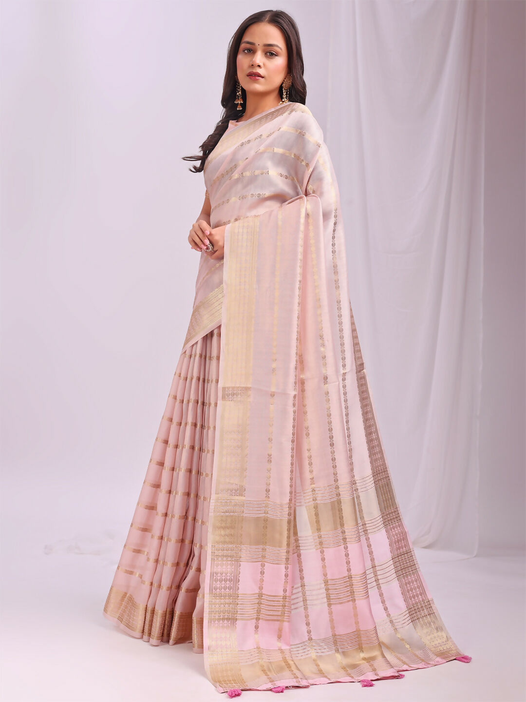 Shree Shyam Fashion Organza Peach Saree