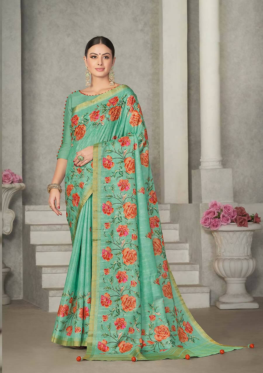 Sea Green Rangkat Tussar Silk Woven Design Saree with Unstitched Blouse - Mohmanthan Eshani | Swadesiicart