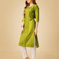 Jyoti Fashion Women's Green Cotton Blend Embroidered Kurta Pant Set - Swadesiicart
