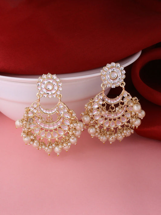 NVR Women Gold-Polished Studded Kundan Chandbali Earrings | Swadesiicart