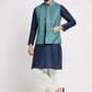 Ethnic India Indigo Blue Bundi Men's Jacket Geometric Polyester | Swadesiicart