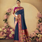 Vishnu Weaves Women's Navy-Blue Paithani Silk Saree with Blouse - Swadesiicart