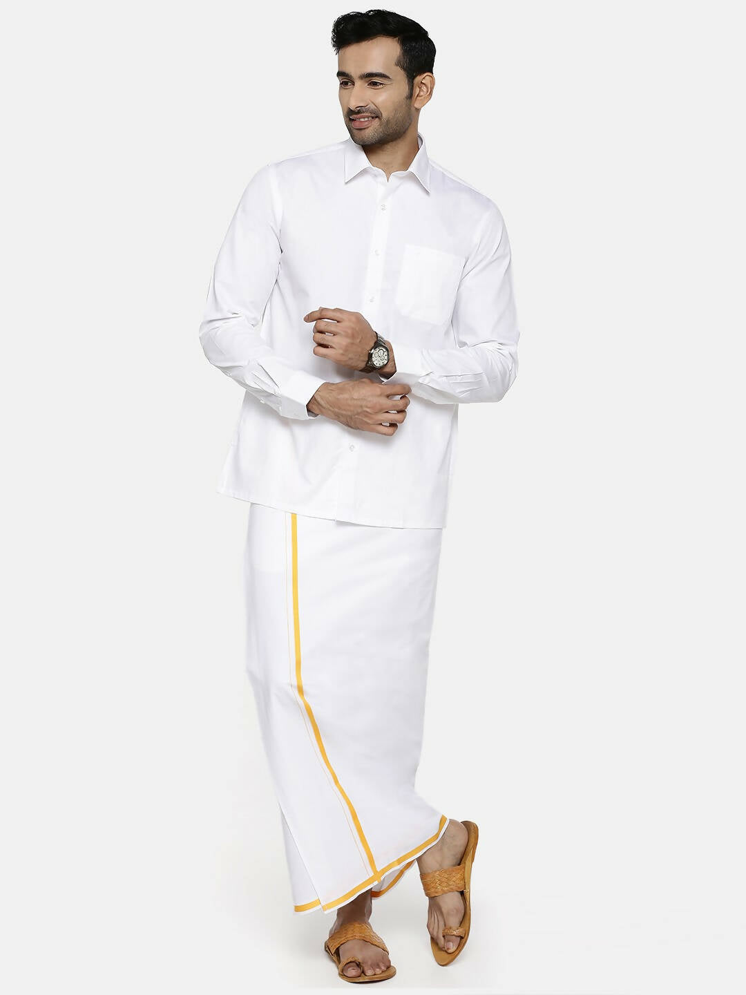 Ramraj Cotton Mens Full Sleeve Formal 100 % Cotton White Shirt | Swadesiicart