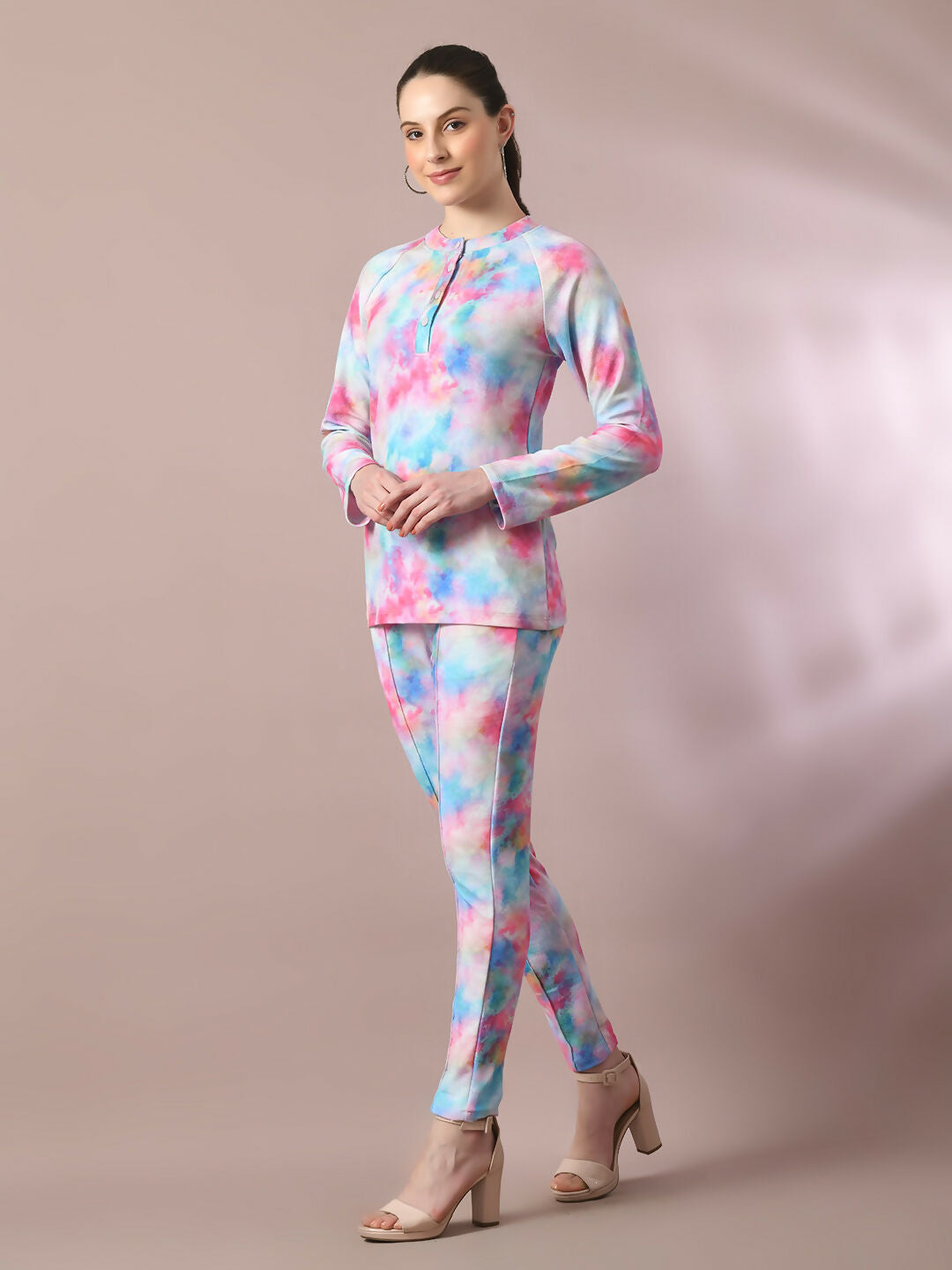 Myshka Women's Multi Printed Round Neck Party Top With Trousers Co-ord set - Swadesiicart