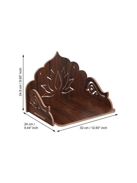 eCraftIndia Brown Lotus Designer Wooden Pooja Temple | Swadesiicart
