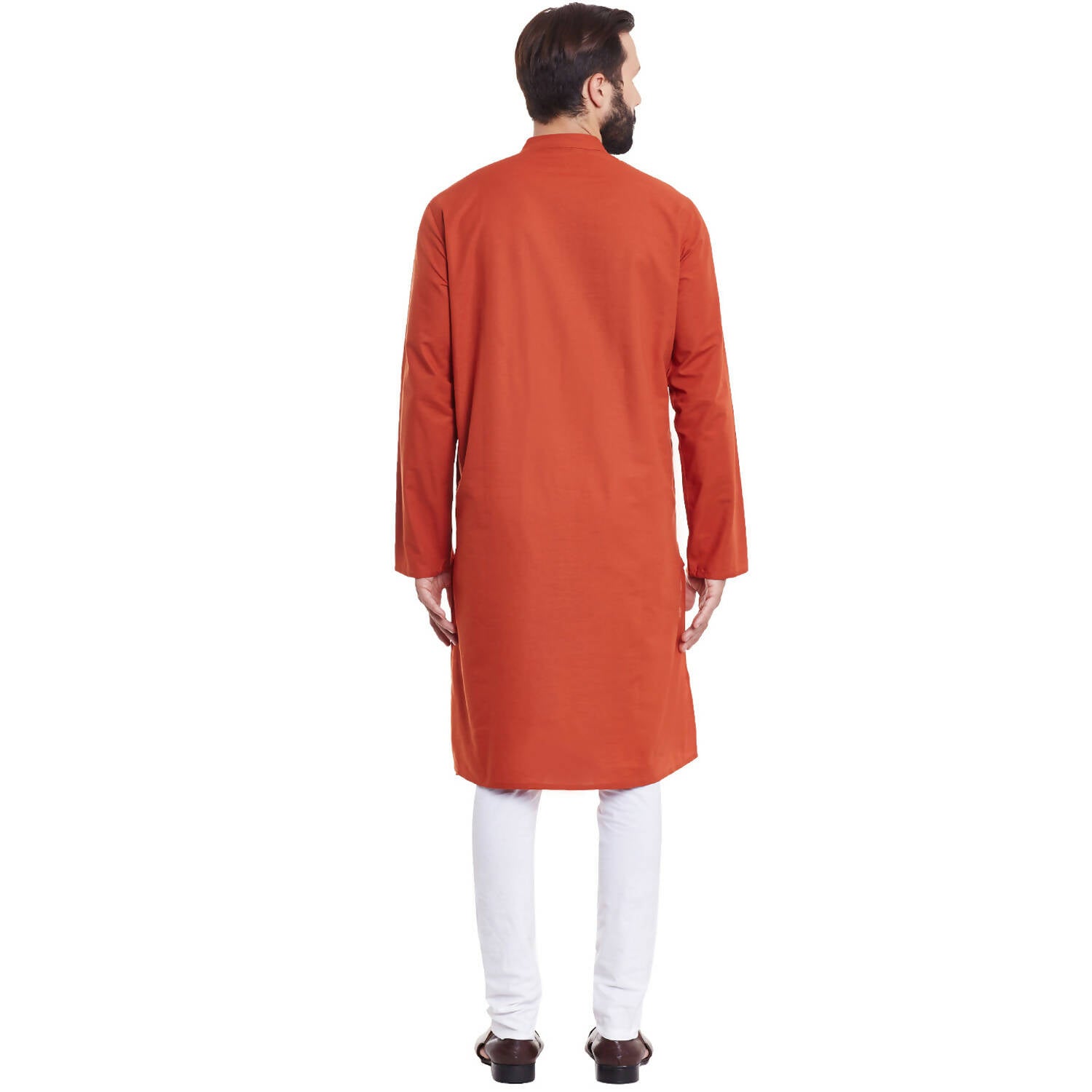 Even Apparels Orange Pure Cotton Men's Kurta With Band Collar | Swadesiicart