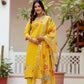 The52 Yellow Women's Gorgeous Embroidered work Viscose Gadhwal Fabric Straight Kurta, Pant and Dupatta Set - Swadesiicart