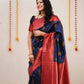 DEIANA'S Beautiful Designer Golden zari Soft Lichi Silk Saree - Navy Blue - Swadesiicart