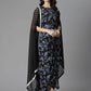 Ahalyaa Women's Black Color Crepe Digital Print Top Skirt With Shrug | Swadesiicart