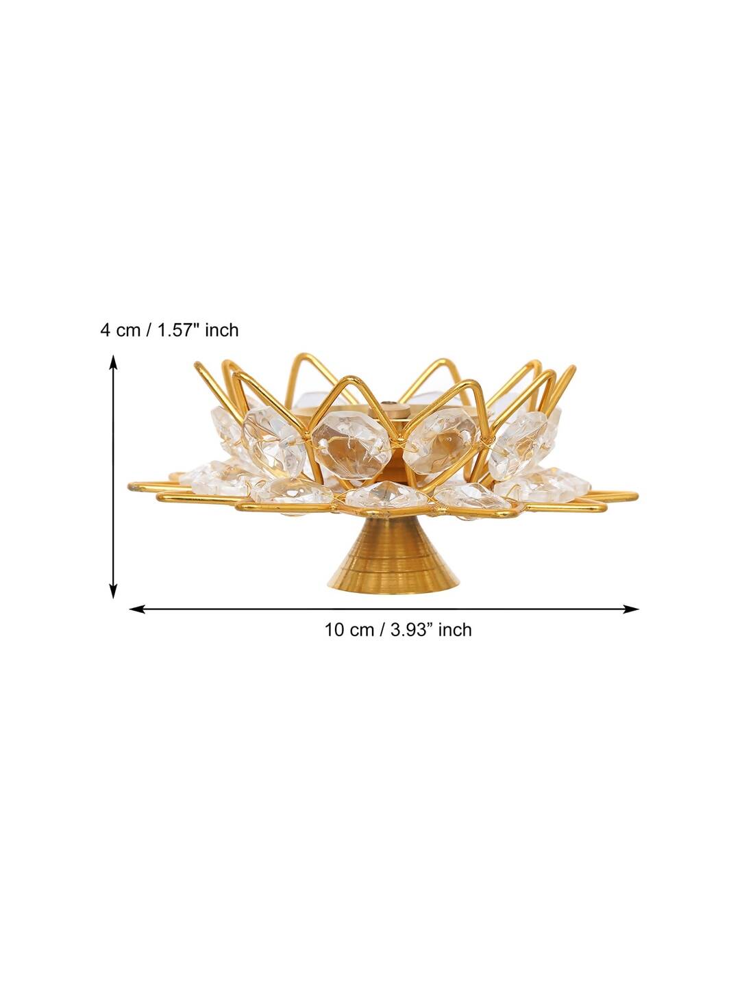 eCraftIndia Gold-Toned & White 2 Pieces Crystal Lotus Shape Brass Diyas | Swadesiicart