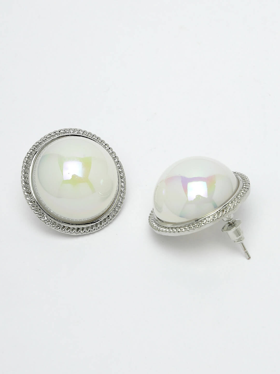 NVR Women's Silver Plated Circular Stud Earrings | Swadesiicart