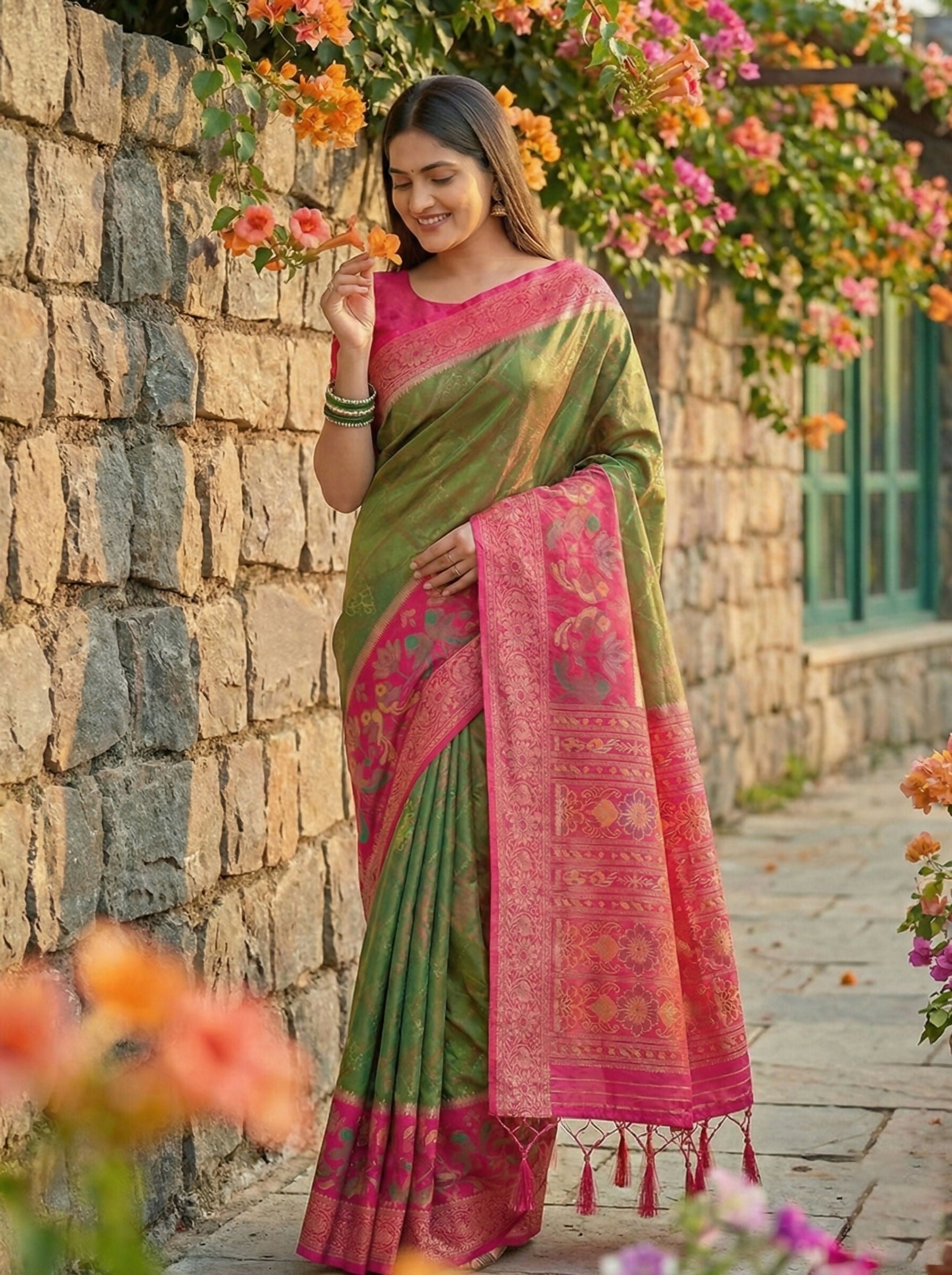 Shree Shyam Fashion Mehndi Pochampally Silk Saree