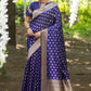 Vishnu Weaves Women's Royal Blue Banarasi Silk Zari Woven Saree with Unstitched Blouse - Swadesiicart