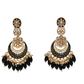 Gold-Polished Kundan & Pearl Dangle Women Black Meenakari Chandbali Earrings By House of Ree - Swadesiicart