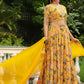 Janasya Yellow Georgette Floral Lehenga Choli Dupatta | Swadesiicart