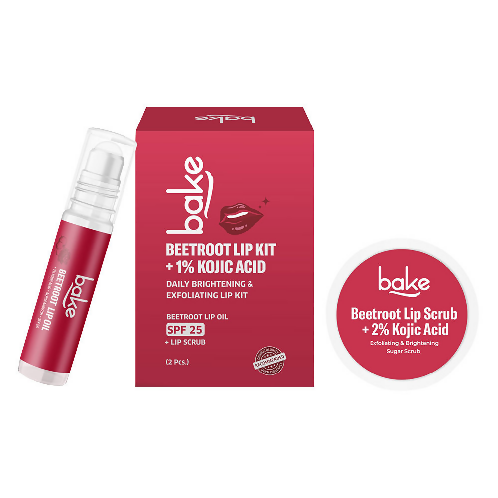 Bake Kojic Acid Beetroot Lip Kit With Lip Balm SPF 25 & Lip Scrub For Dark & Pigmented Lips | Swadesiicart