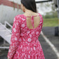 Aayaa Printed Faux Georgette with Embroidery Zari Sequins work Gown - Red Pink