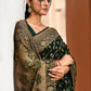 Joban Fashion Emerald Green Crepe Chiffon Pure Handloom Banarasi Silk Saree | Swadesiicart