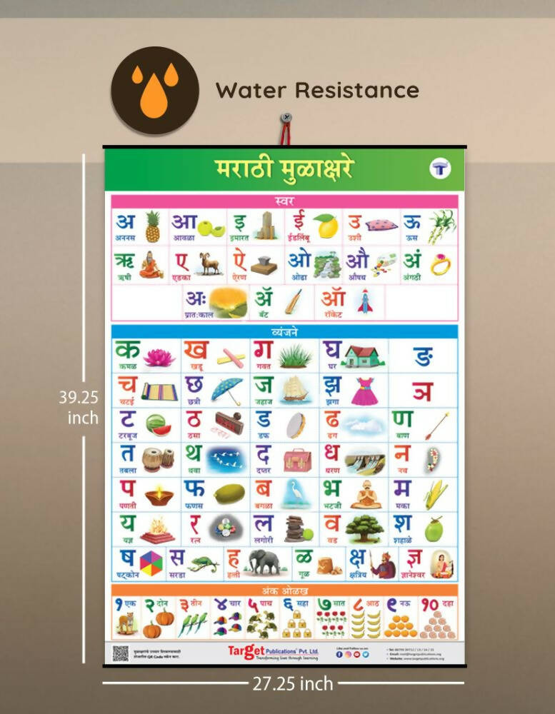 Jumbo Marathi Numbers and Alphabets Mulakshare Early Learning hanging Chart for Kids - Swadesiicart