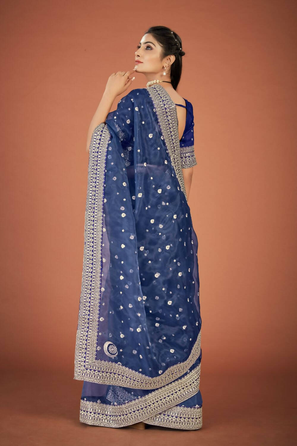 Vamsee Navy Blue Organza Saree - Swadesiicart