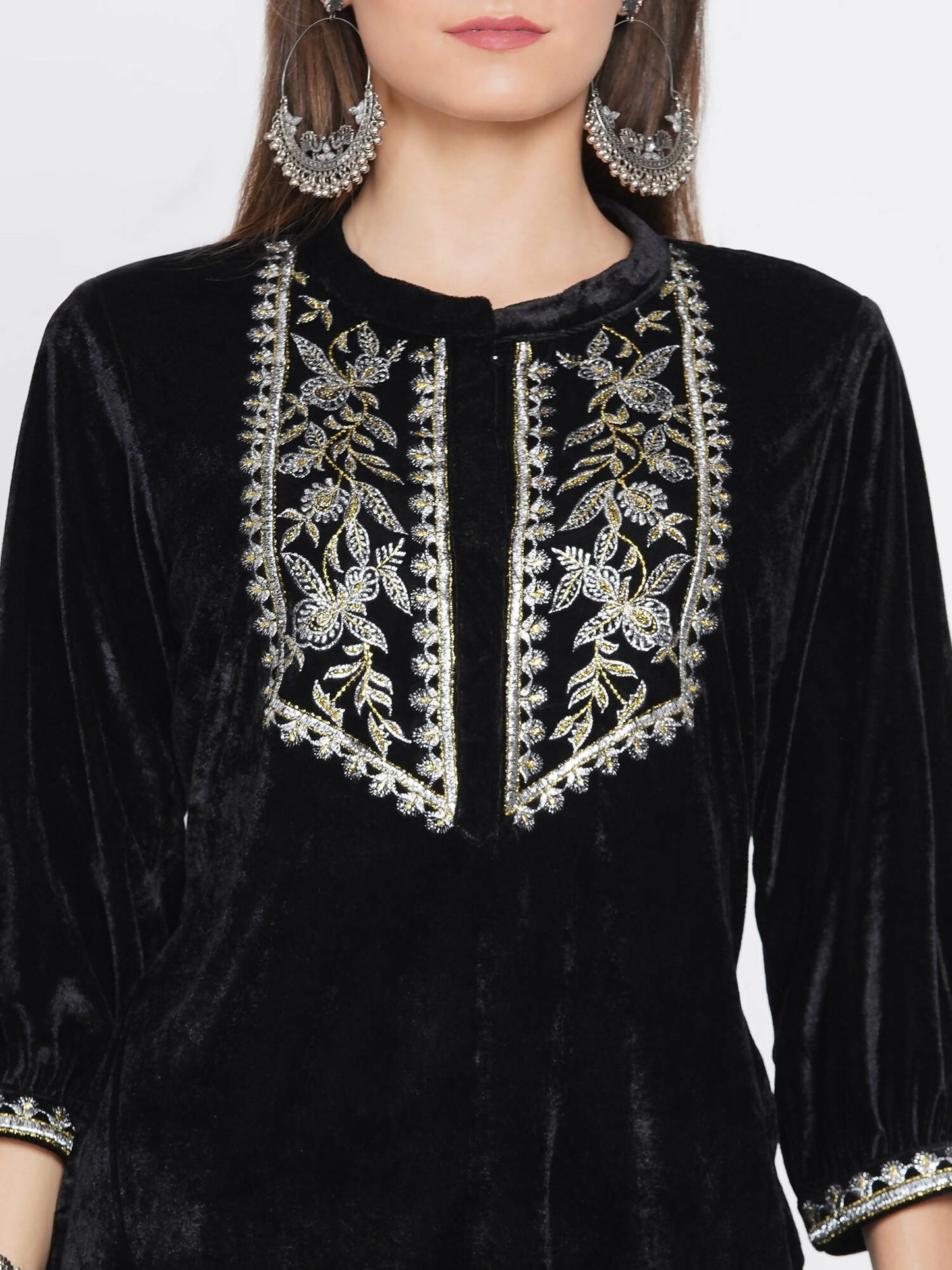 Women Republic Black Velvet Embroidered Kurta With Pants | Swadesiicart