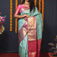 Jyoti Fashion Women's Sky Blue Kanjivaram Silk Zari Woven Saree with Blouse | Swadesiicart