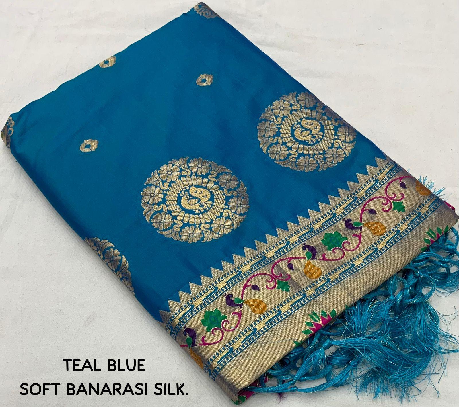 Blue Pure Silk Woven Design Saree with Unstitched Blouse - Hiral Fashion | Swadesiicart