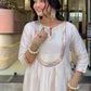 The52 White Women's Gorgeous Embroidered Work Chanderi Fabric Flared Kurta Pant and Dupatta Set - Swadesiicart