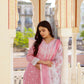 Vaasva Women Candy Pink Linen Printed Kurta, Pant & Dupatta set | Swadesiicart