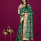 Lorenvalley Fashion Green Patola Silk Woven Design Zari Meenakari Weaving Saree - Swadesiicart