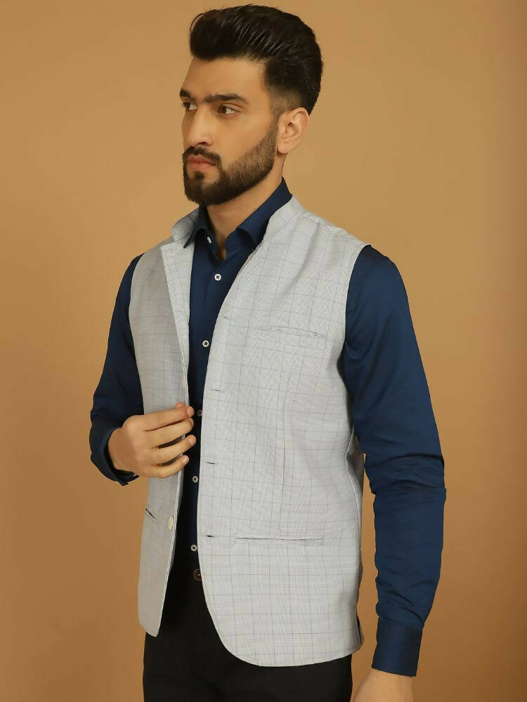 Even Apparels Nehru Jacket With Welt Pockets - Blue | Swadesiicart
