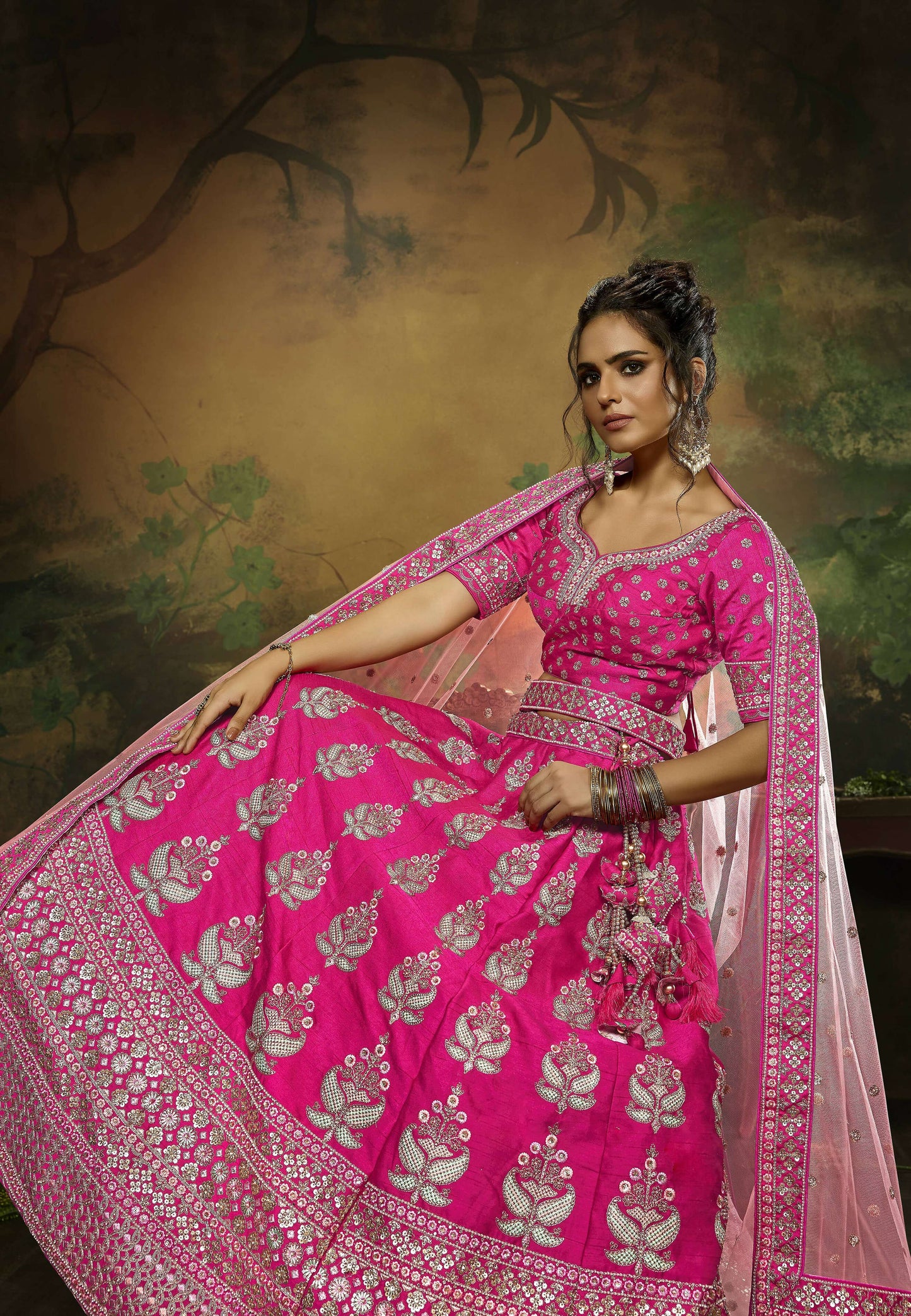House of Panchhi Pink Pure Silk Moti & Zarkan heavy embroidery Lehenga choli & Dupatta | Swadesiicart