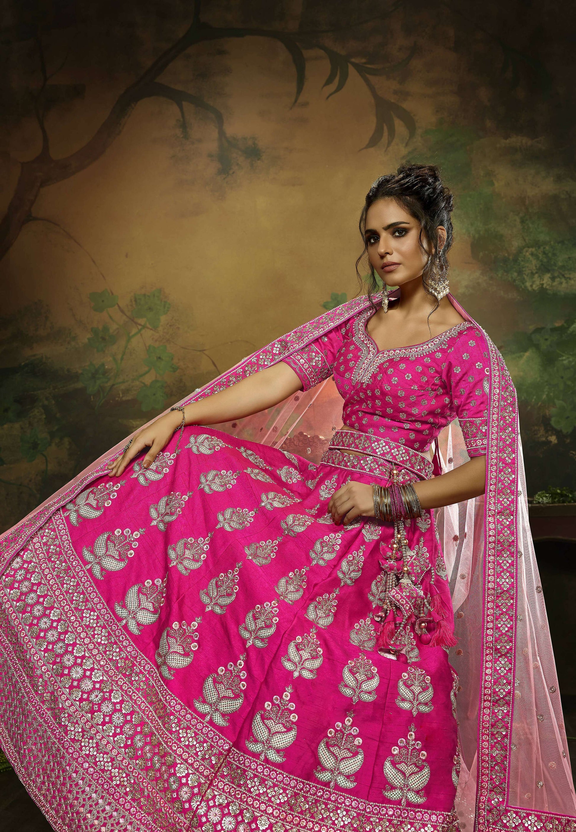 House of Panchhi Pink Pure Silk Moti & Zarkan heavy embroidery Lehenga choli & Dupatta | Swadesiicart
