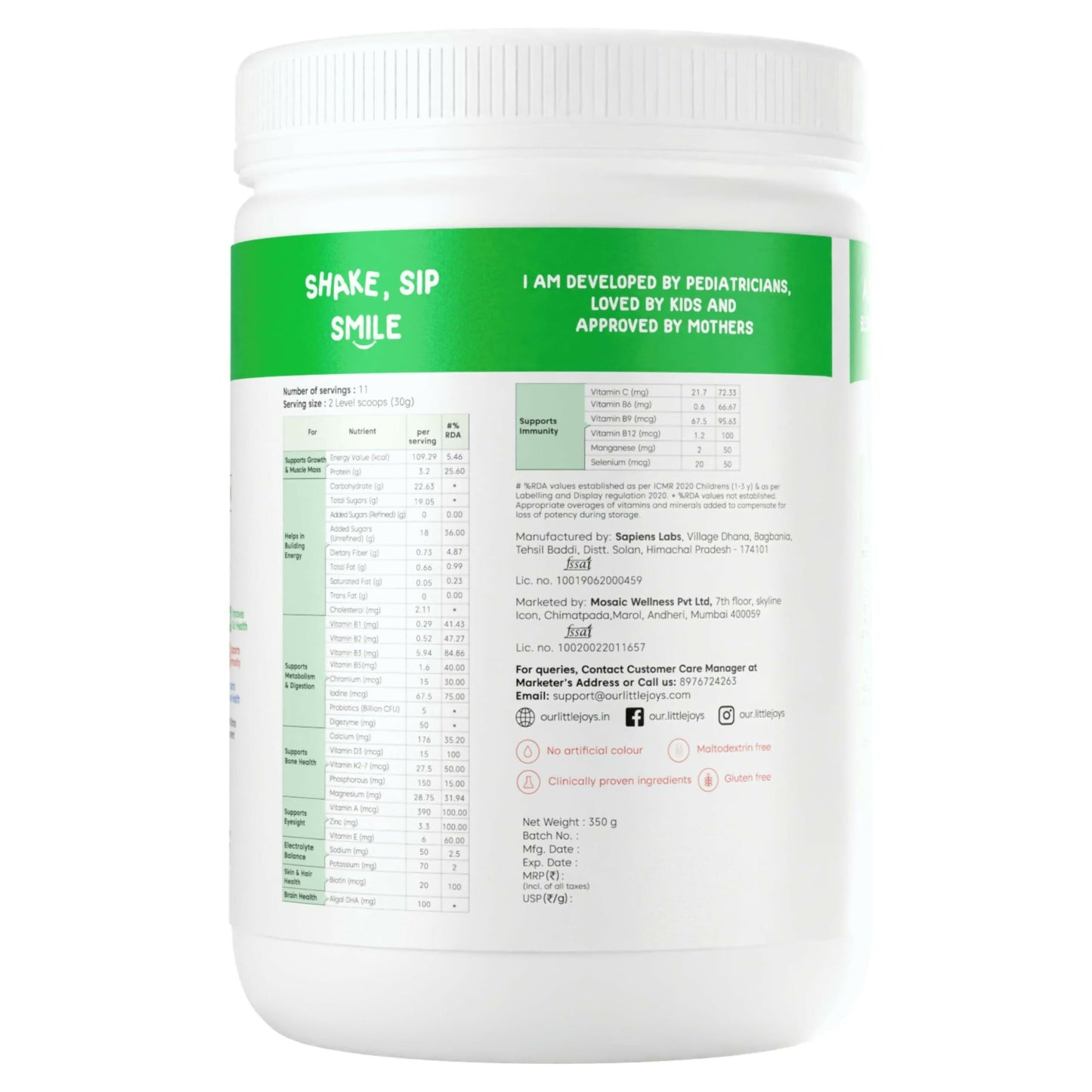 Little Joys Nutrimix Lite Powder for Young Kids (2-6 Years) - Chocolate Flavour - Swadesiicart