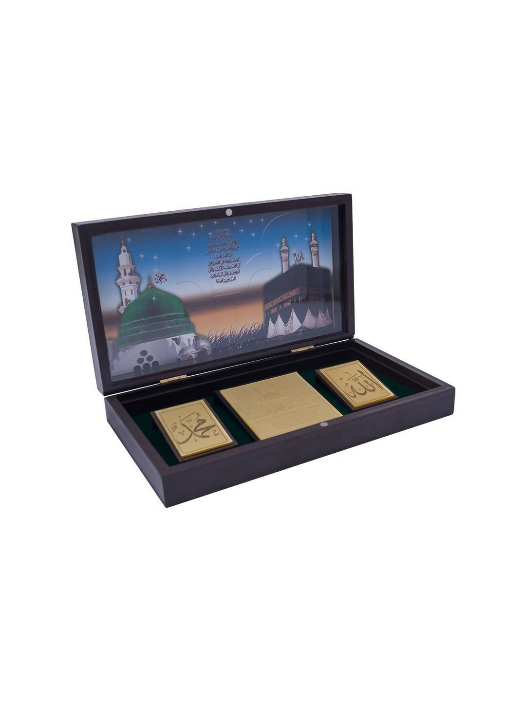 Golden Peacock Brown & Gold-Toned 24 Ct Gold Foil Makka Madina Dua Box | Swadesiicart