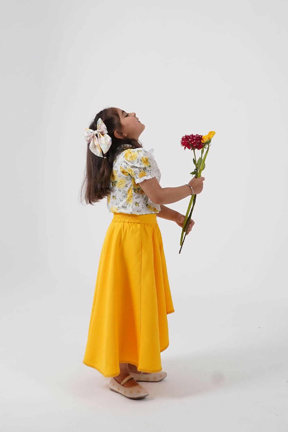 LH Luxury Fashion Ana Puff Sleeve Top & High Low Flared Skirt - Stylish Girls Co-ord Set - Swadesiicart
