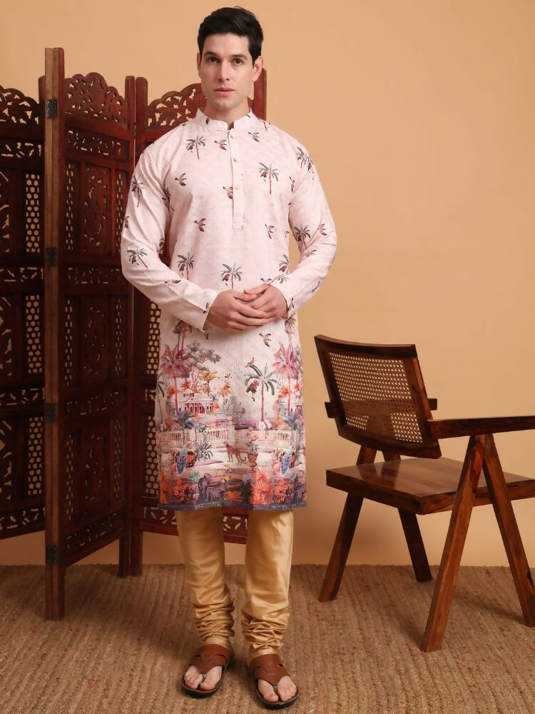 Peach Cotton Printed Chikankari Embroidery Work Kurta - Mahotsav | Swadesiicart