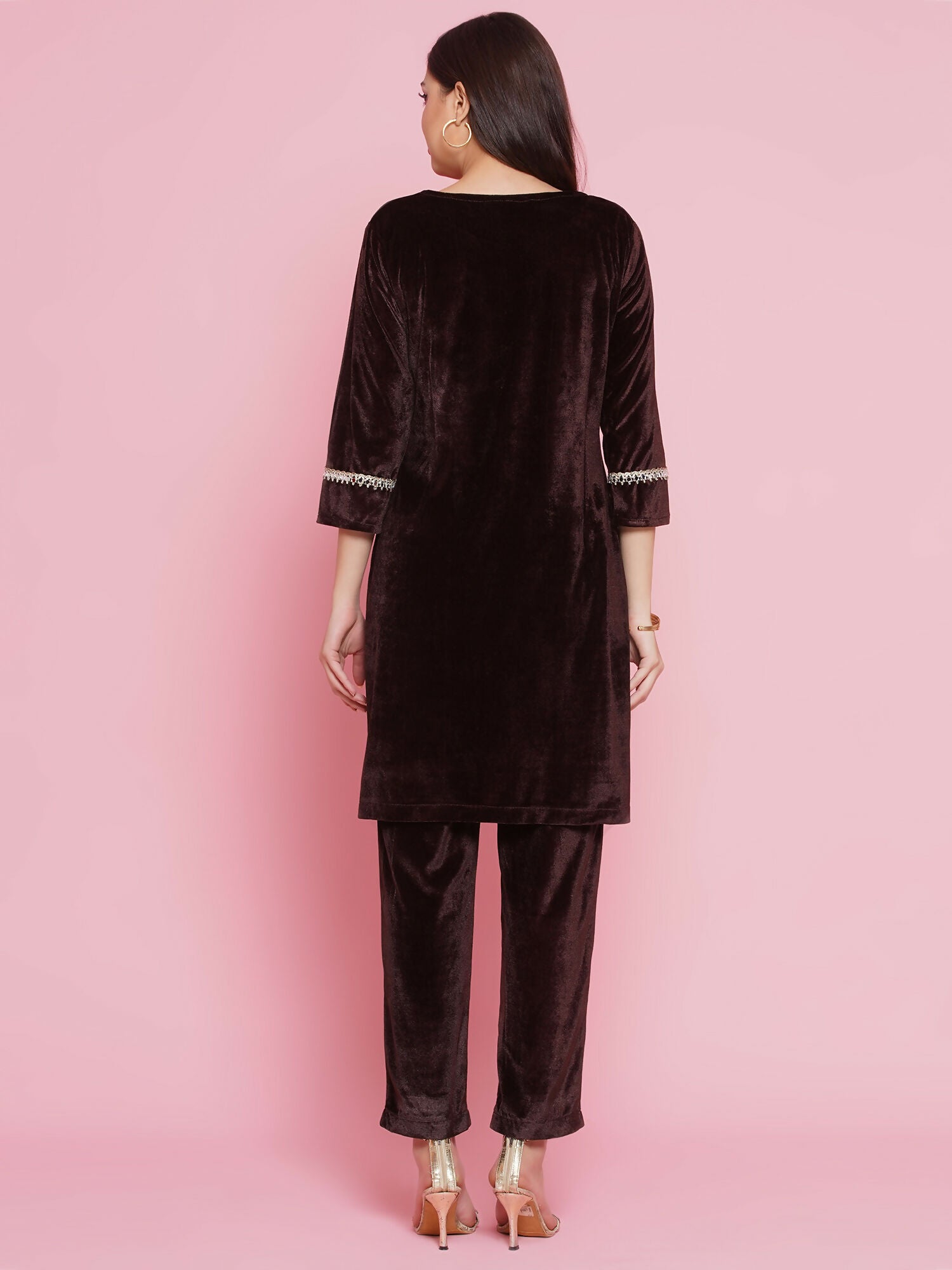 Joban Fashion Brown Mirrior Work Velvet Coord Set - Swadesiicart
