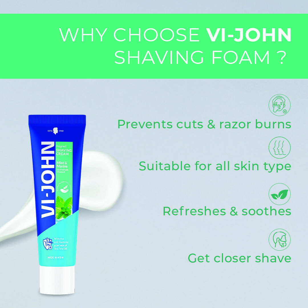 VI-JOHN Dermatologically Tested Vitamin-E enriched Anti Bacterial Mint & Marine Shaving Cream | Swadesiicart