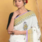 Very Much Indian Handblock Printed Cotton Saree With Natural Dyes - White | Swadesiicart