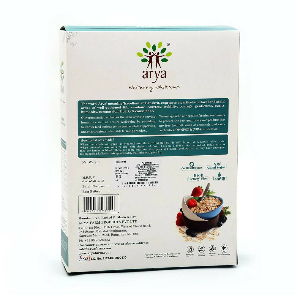 Arya Farm Organic Rolled Oats - Swadesiicart