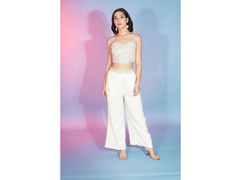 Off White Georgette Sequence With Thread Designer Co-Ord Set - Flory - Swadesiicart