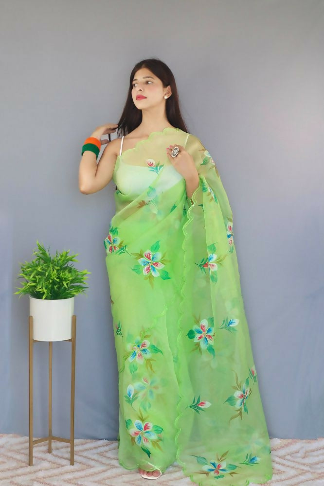 Vamsee Urmila Green Organza Saree - Swadesiicart