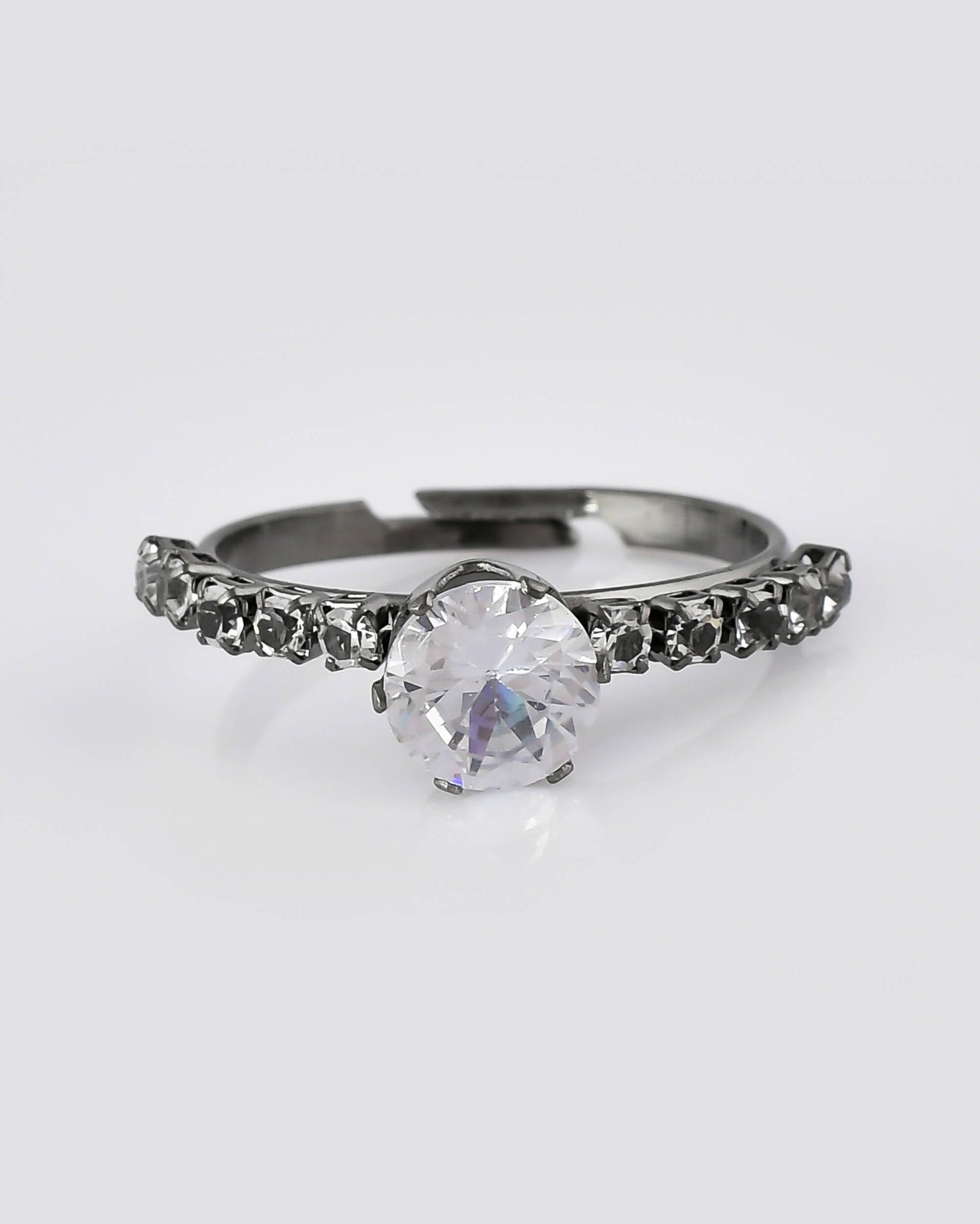 VOJ white CZ-detail Stainless Steel Cubic Zirconia Rhodium Plated Adjustable Finger Ring | Swadesiicart