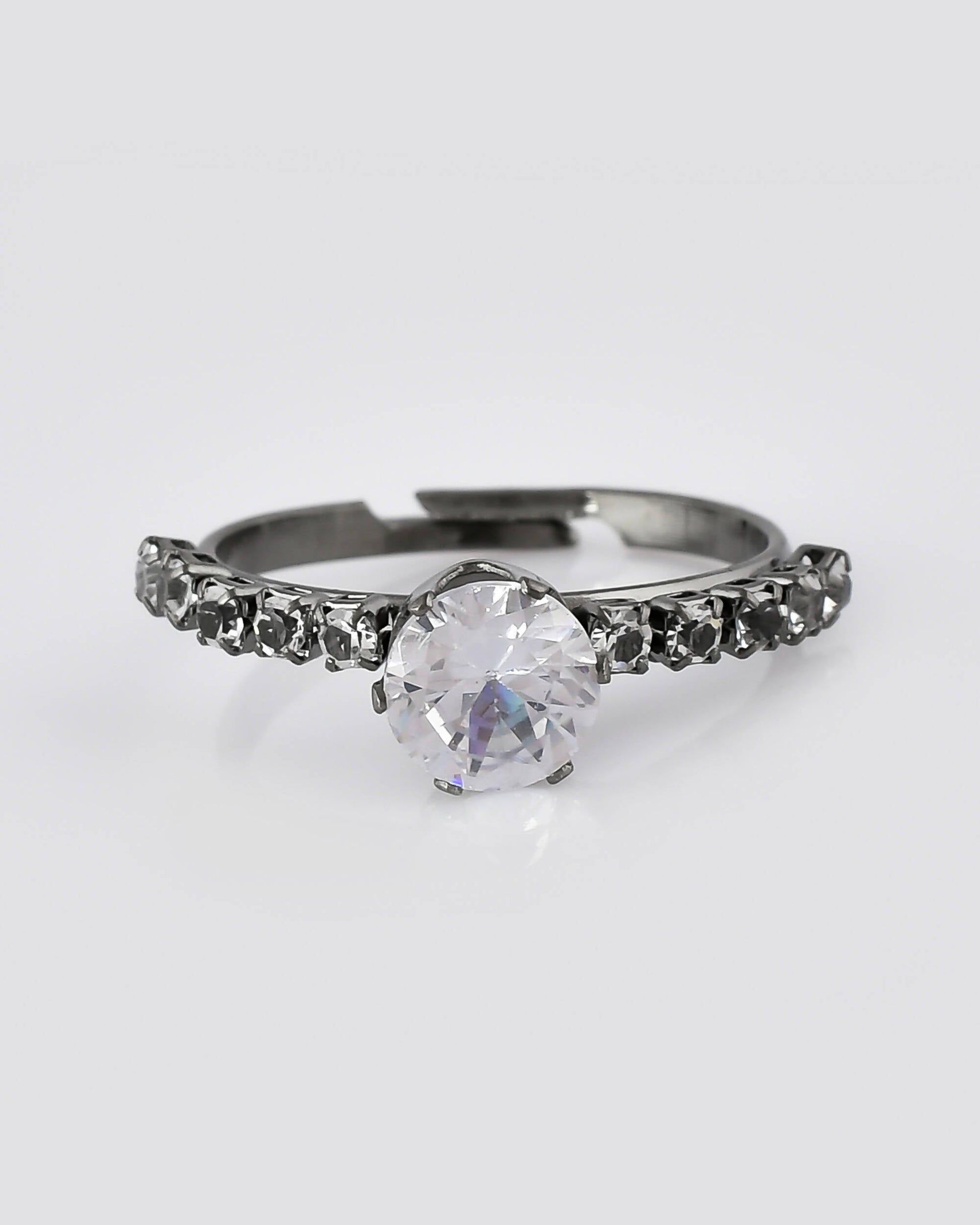 VOJ white CZ-detail Stainless Steel Cubic Zirconia Rhodium Plated Adjustable Finger Ring | Swadesiicart