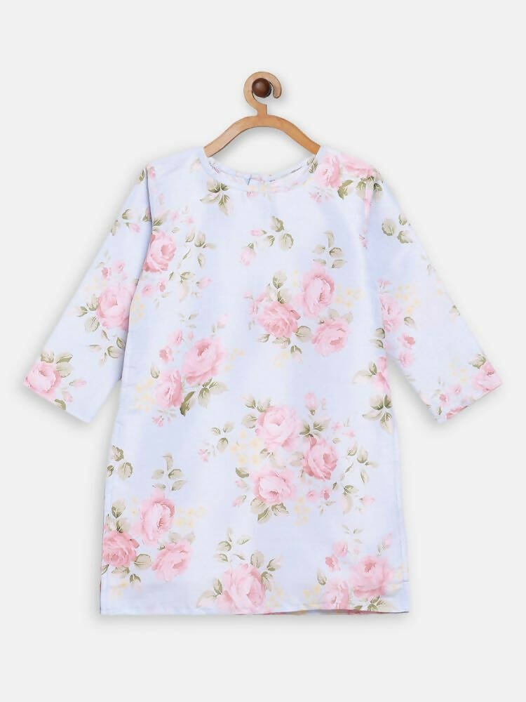 Ahalyaa Pink Polysilk Floral Printed Kids Kurta Dhoti Set For Girls | Swadesiicart