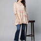 Ahalyaa Women Beautiful Beige Pure Cotton Printed Tunic | Swadesiicart