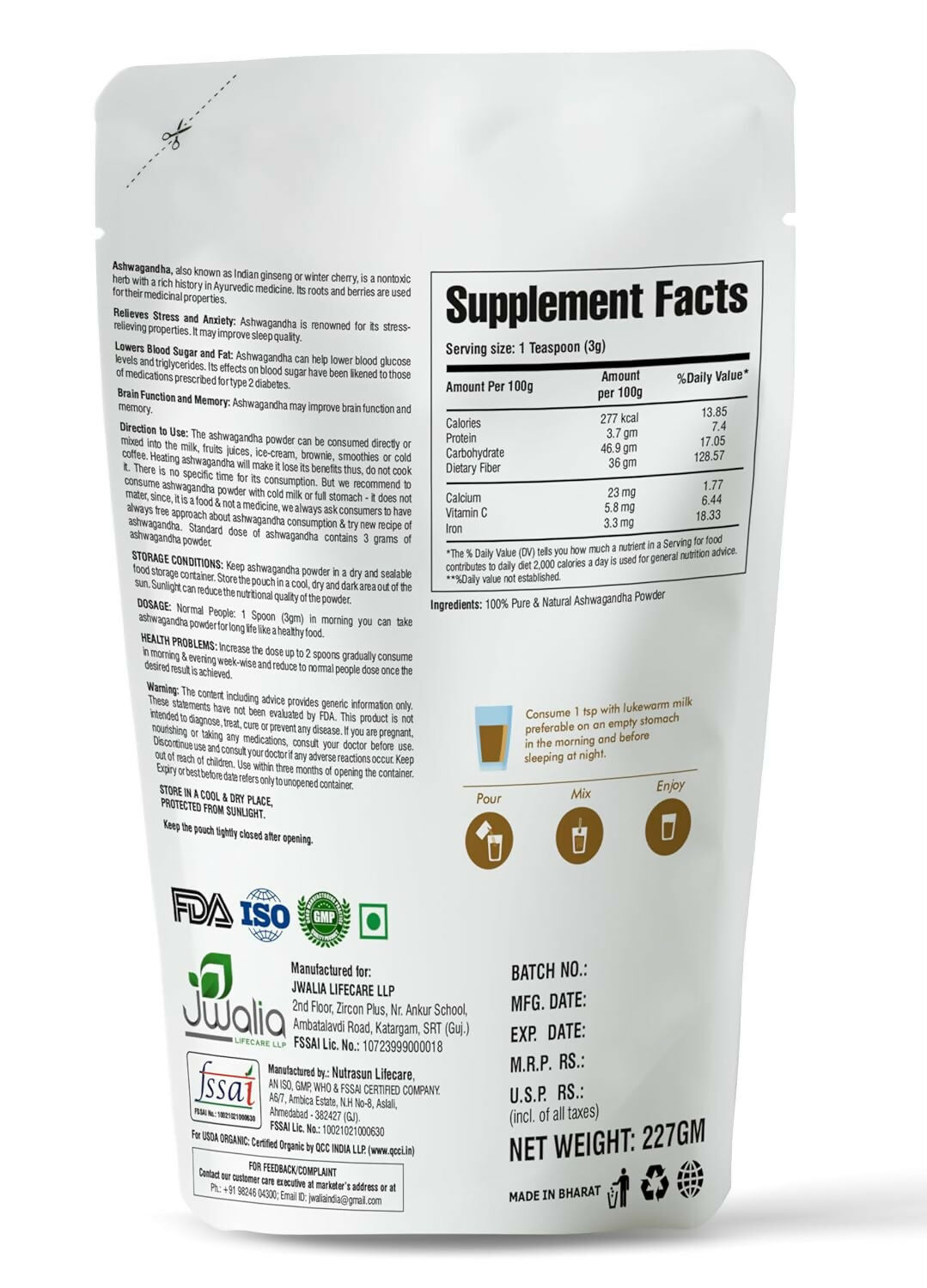 Myherb Pure Natural Organic Ashwagandha Powder - Swadesiicart